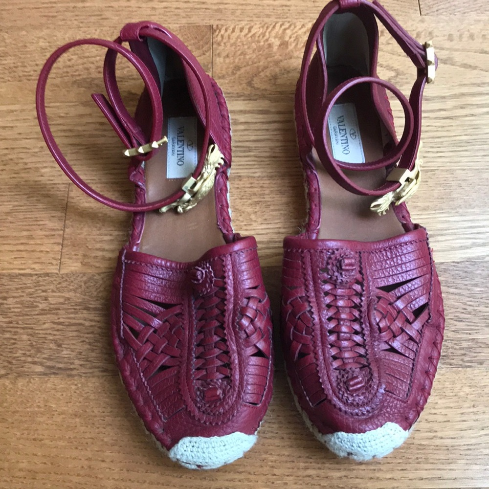 Valentino Grained Red Leather Huarache